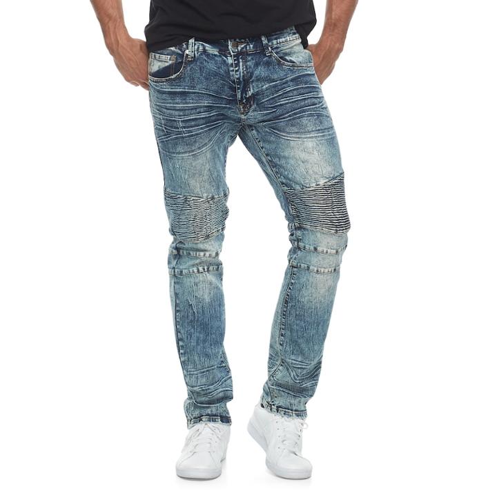 Men's Rawx Slim-fit Moto Faded Stretch Jeans, Size: 34, Dark Blue
