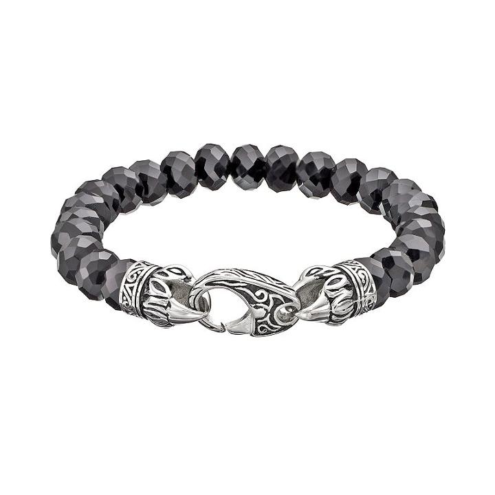 Black Agate Stainless Steel Tribal Stretch Bracelet - Men, Size: 8.5