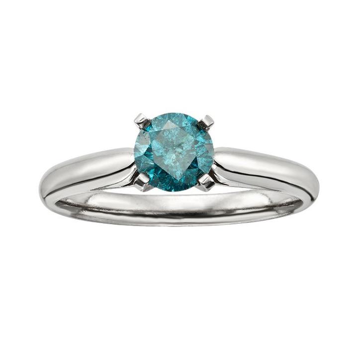 Round-cut Igl Certified Blue Diamond Solitaire Engagement Ring In 14k White Gold (3/4-ct. T.w.), Women's, Size: 8.50