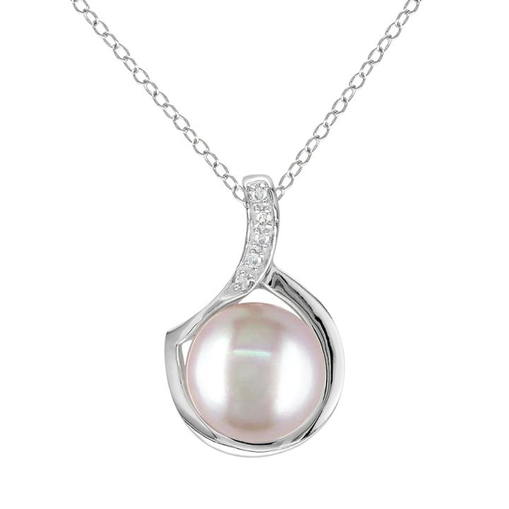 Stella Grace Sterling Silver Dyed Freshwater Cultured Pearl And Diamond Accent Pendant, Women's, Size: 18, Pink