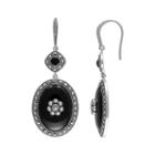Lavish By Tjm Sterling Silver Onyx Flower Halo Drop Earrings - Made With Swarovski Marcasite, Women's, Black
