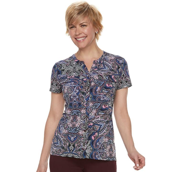 Women's Croft & Barrow&reg; Print Shirt, Size: Small, Dark Blue