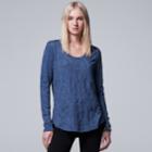 Women's Simply Vera Vera Wang Textured Scoopneck Tee, Size: Medium, Blue