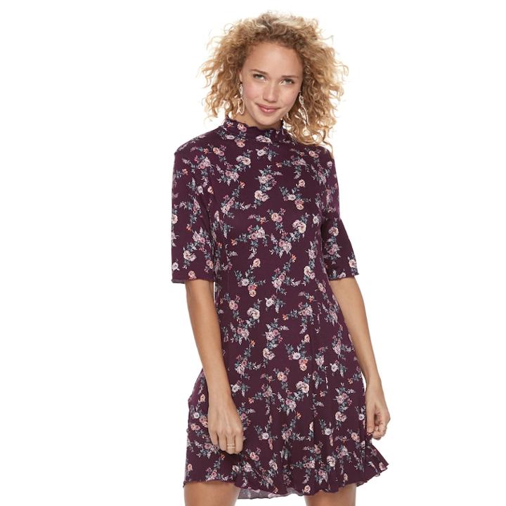 Juniors' Wallflower Floral Mockneck Shift Dress, Teens, Size: Xl, Purple Oth