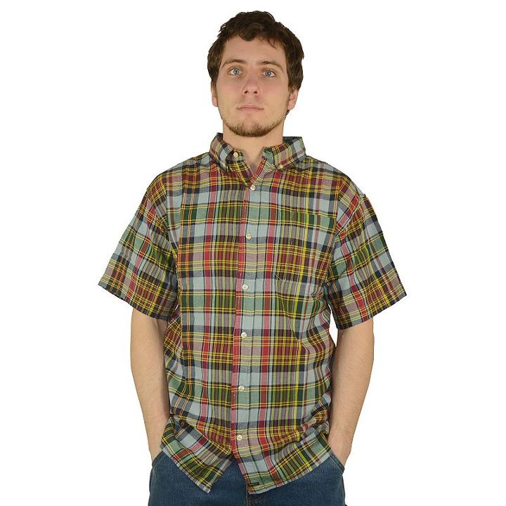 Men's Stanley Classic-fit Madras Plaid Casual Button-down Shirt, Size: Medium, Green