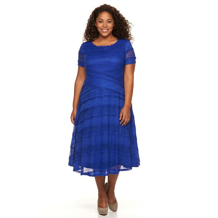 Plus Size Chaya Boatneck Lace Fit & Flare Dress, Women's, Size: 14 W, Blue Other