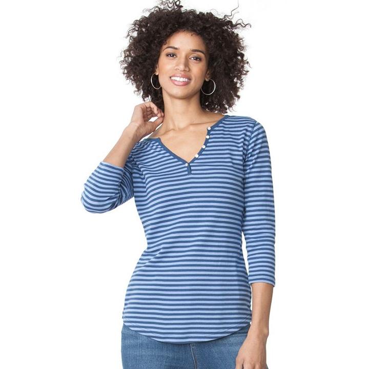 Women's Chaps Striped Slubbed Henley, Size: Xxl, Blue