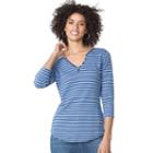 Women's Chaps Striped Slubbed Henley, Size: Xxl, Blue