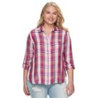Juniors' Plus Size So&reg; Plaid High-low Shirt, Girl's, Size: 3xl, Pink