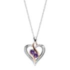 Two Tone Sterling Silver Amethyst & Lab-created White Sapphire 2-stone Heart Pendant, Women's, Size: 18, Purple