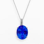 Sterling Silver Lab-created Sapphire And Diamond Accent Oval Pendant, Women's, Size: 18, Blue