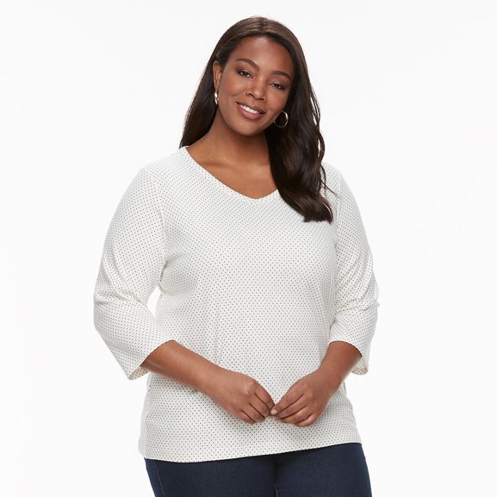 Plus Size Croft & Barrow&reg; Solid V-neck Tee, Women's, Size: 2xl, White