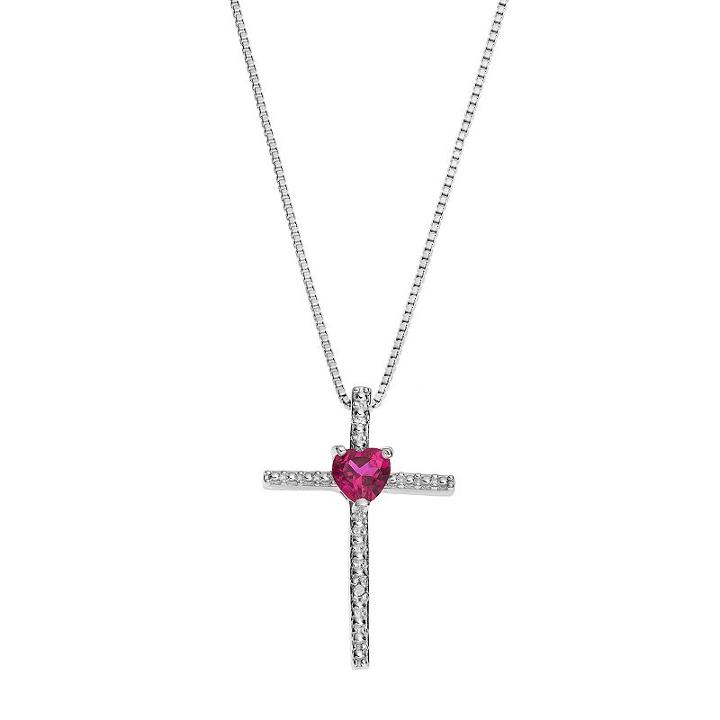 Sterling Silver Lab-created Ruby Cross Pendant Necklace, Women's, Size: 18, Red