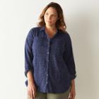 Plus Size Sonoma Goods For Life&trade; Button-front Roll-tab Shirt, Women's, Size: 1xl, Dark Blue