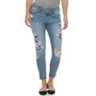 Women's Jennifer Lopez Floral Ripped Midrise Ankle Skinny Jeans, Size: 16, Blue