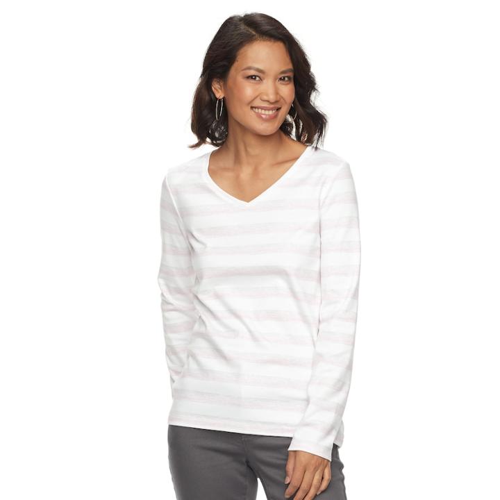 Women's Croft & Barrow&reg; Classic Long Sleeve V-neck Tee, Size: Xl, Brt Purple