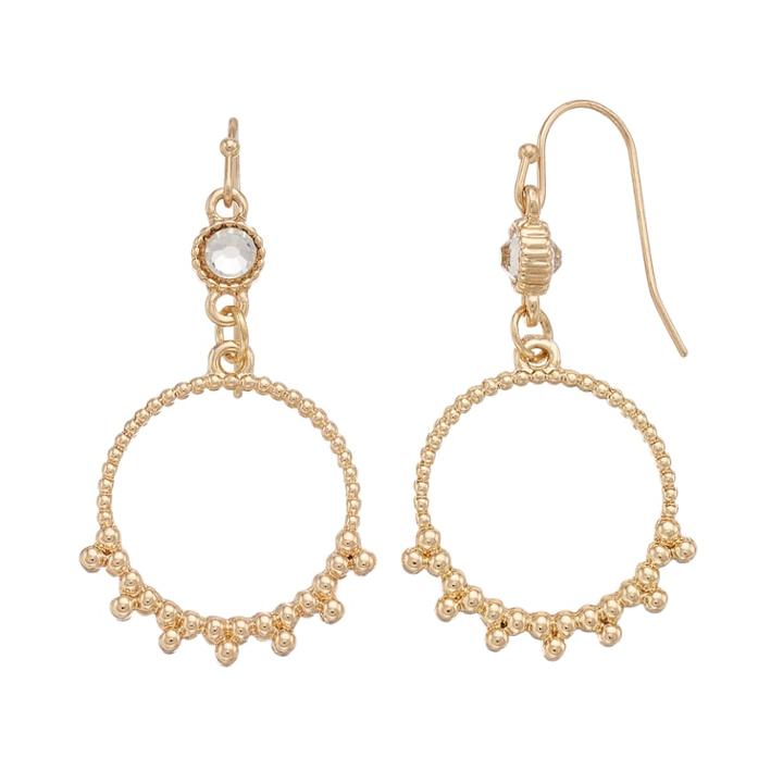Lc Lauren Conrad Beaded Texture Nickel Free Hoop Drop Earrings, Women's, Gold