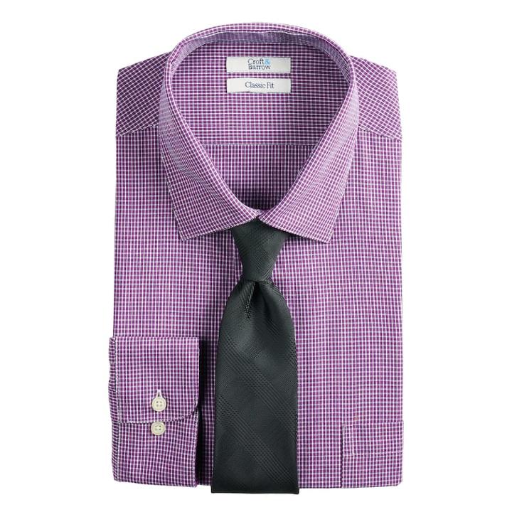 Men's Croft & Barrow&reg; Regular-fit Stretch-collar Dress Shirt And Patterned Tie Boxed Set, Size: Xl-36/37, Lt Purple