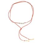 Peach Faux Suede Leaf Long Lariat Necklace, Women's, Red Other