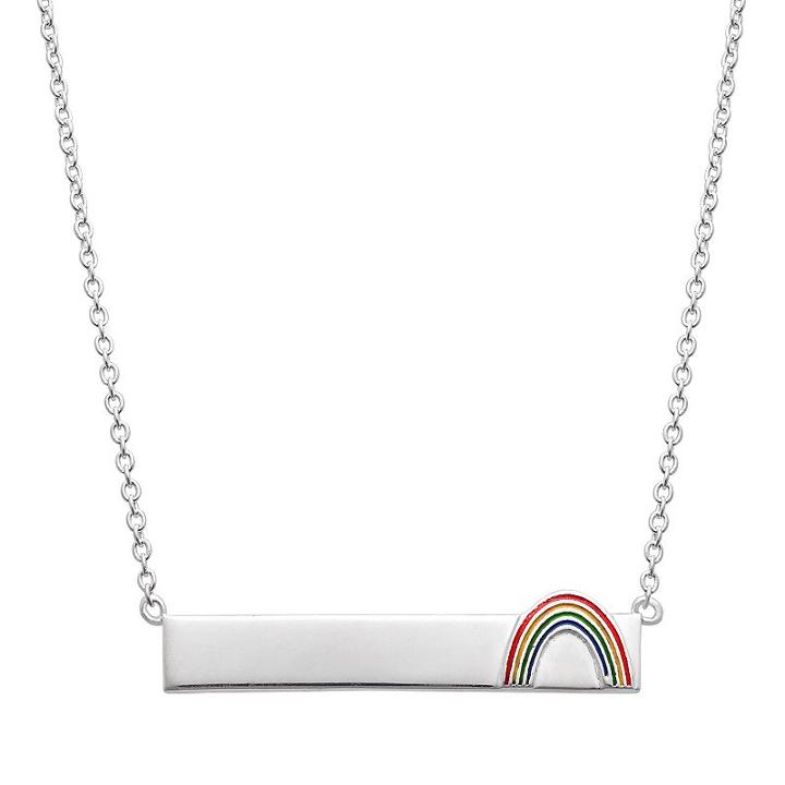 Sterling Silver Rainbow Bar Necklace, Women's, Size: 16, Grey