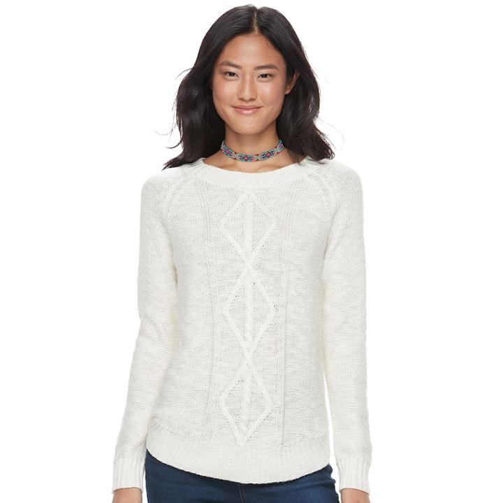Juniors' So&reg; Shirttail Cable-knit Sweater, Teens, Size: Xl, White Oth