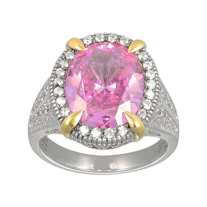 Siri Usa By Tjm 14k Gold Over Silver And Sterling Silver Pink And White Cubic Zirconia Oval Frame Ring, Women's, Size: 9