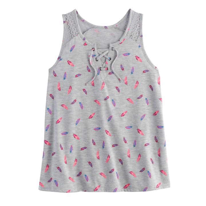 Girls 7-16 Mudd&reg; Lace-up Tank Top, Size: 12, Grey Other