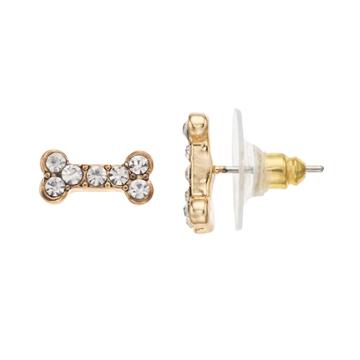 Pet Friends Simulated Crystal Bone Stud Earrings, Women's, Gold