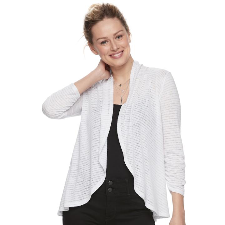 Women's Apt. 9&reg; Ruched Sleeve Open-front Cardigan, Size: Xxl, White