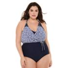 Plus Size Costa Del Sol Halter One-piece Swimsuit, Women's, Size: 2xl, Blue (navy)