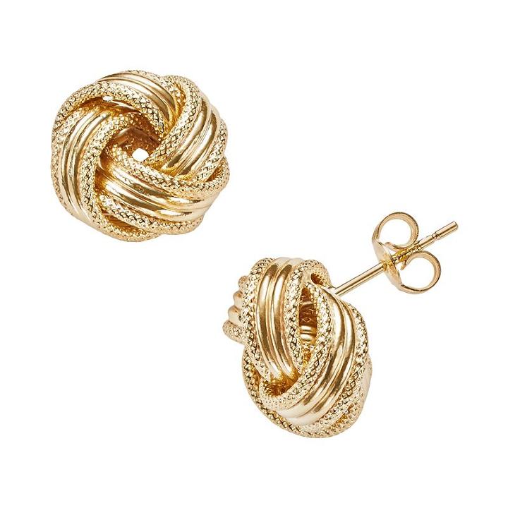 14k Gold Textured Love Knot Stud Earrings, Women's, Yellow