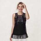 Women's Lc Lauren Conrad Embroidered Georgette Tank, Size: Xs, Black
