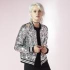 Women's Juicy Sequin Bomber Jacket, Size: Medium, Silver