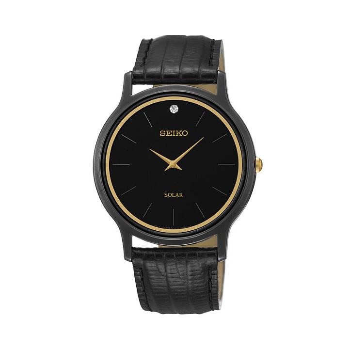 Seiko Men's Leather Solar Watch - Sup875, Black