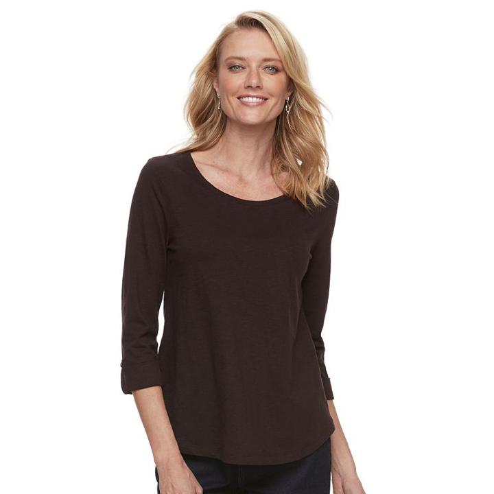 Women's Croft & Barrow&reg; Slubbed Scoopneck Tee, Size: Xs, Dark Brown