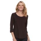 Women's Croft & Barrow&reg; Slubbed Scoopneck Tee, Size: Xs, Dark Brown