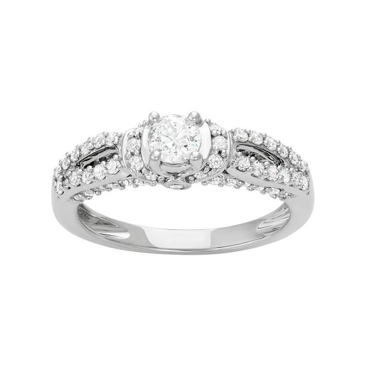 14k White Gold 1 Carat T.w. Diamond Engagement Ring, Women's, Size: 6
