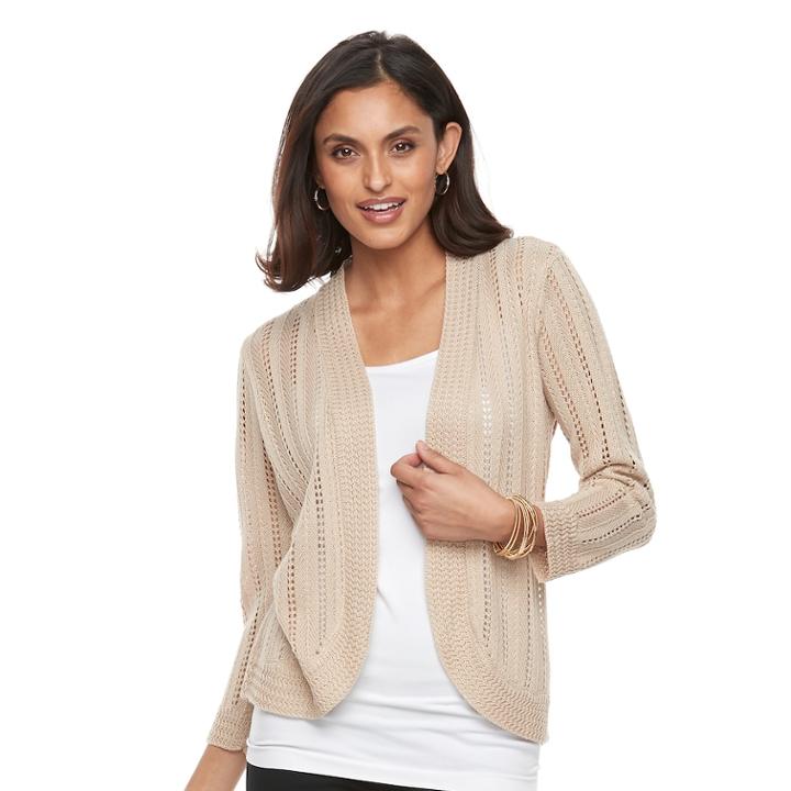 Petite Dana Buchman Open Stitch Cardigan, Women's, Size: L Petite, Dark Brown