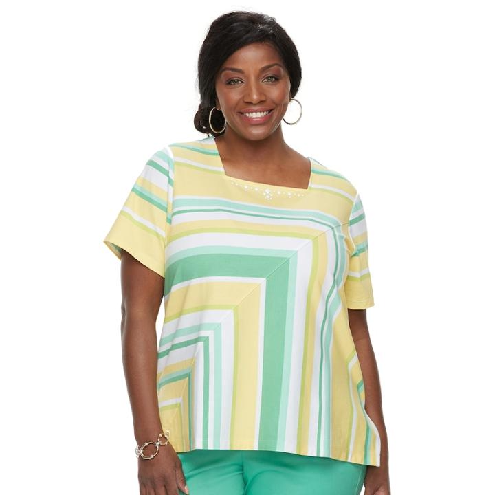 Plus Size Alfred Dunner Studio Stripe Top, Women's, Size: 2xl, Green Yellow Splice