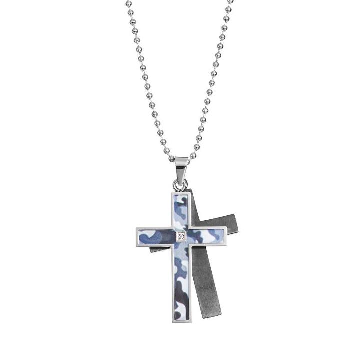 Diamond Accent Stainless Steel Camouflage Cross Pendant Necklace - Men, Size: 24, Multicolor