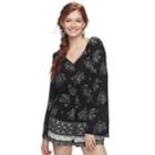 Juniors' Mudd&reg; Floral Bell-sleeve Romper, Teens, Size: Medium, Black