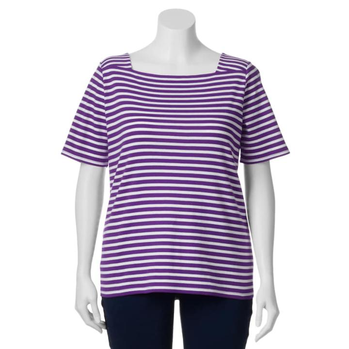 Plus Size Croft & Barrow® Striped Squareneck Tee, Women's, Size: 1xl, Purple