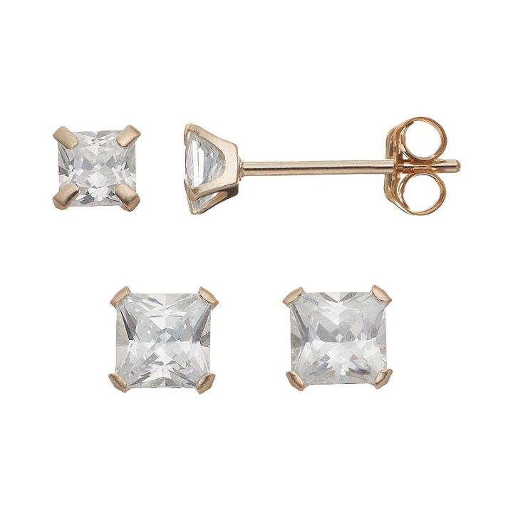 Taylor Grace Cubic Zirconia 10k Gold Stud Earring Set, Women's, White