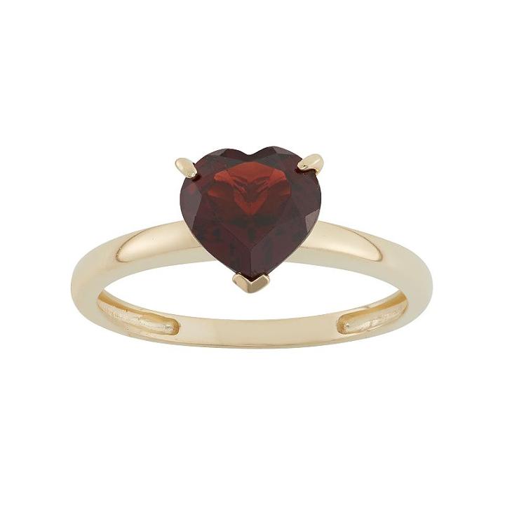 Garnet 10k Gold Heart Ring, Women's, Size: 7, Red