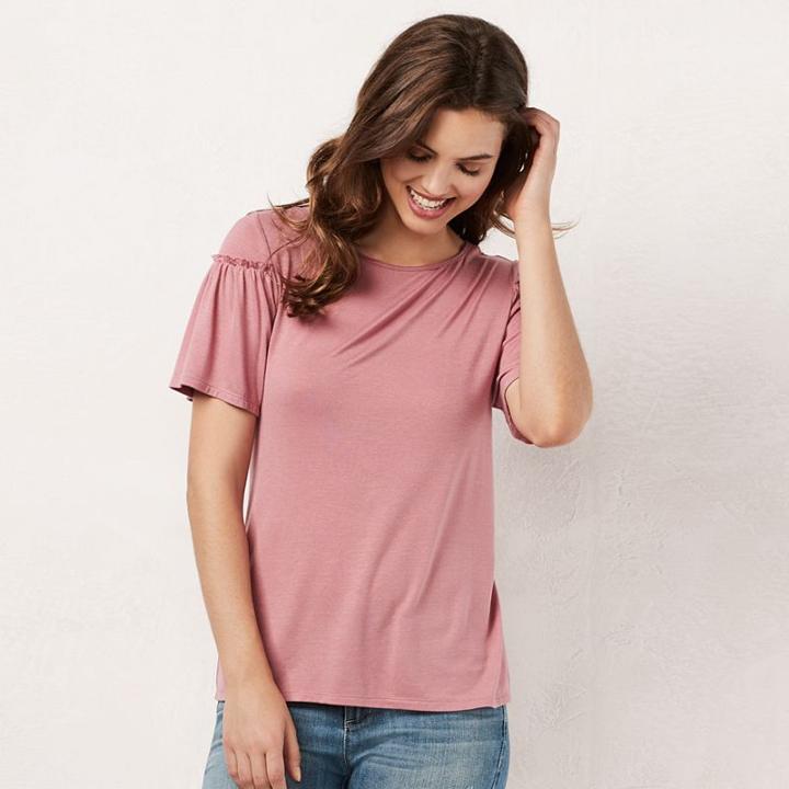 Women's Lc Lauren Conrad Ruffle Tee, Size: Xl, Med Pink