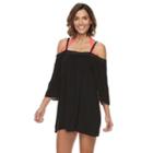 Women's Beach Scene Off-the-shoulder Cover-up, Size: Xl, Black
