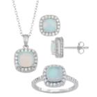Sterling Silver Lab-created Opal & Lab-created White Sapphire Ring, Pendant & Earring Set, Women's, Size: 7