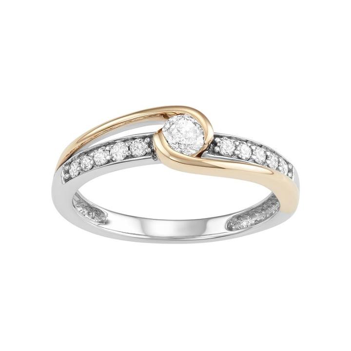 Two Tone 10k Gold 3/8 Carat T.w. Diamond Swirl Engagement Ring, Women's, Size: 6, White