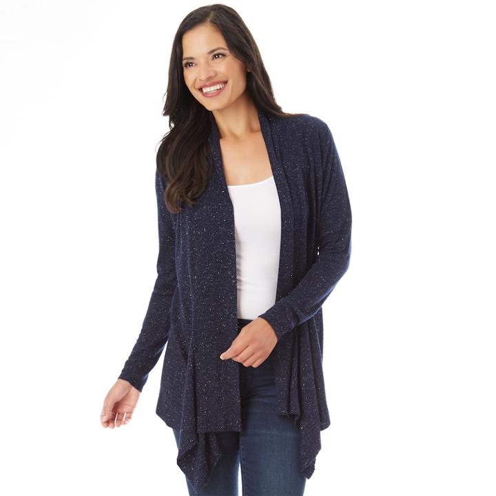 Women's Apt. 9&reg; Lurex Pointelle Cardigan, Size: Medium, Blue (navy)