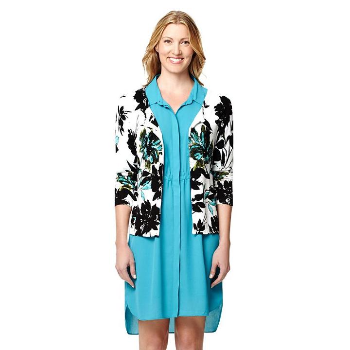 Women's Larry Levine Floral Cardigan, Size: Medium, Beige Oth